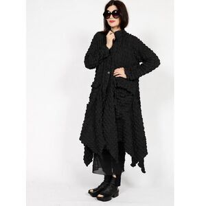 HEYDARI Nopj4149 Asymmetrical Handkerchief Hem Textured Black Jacket  M NWOT